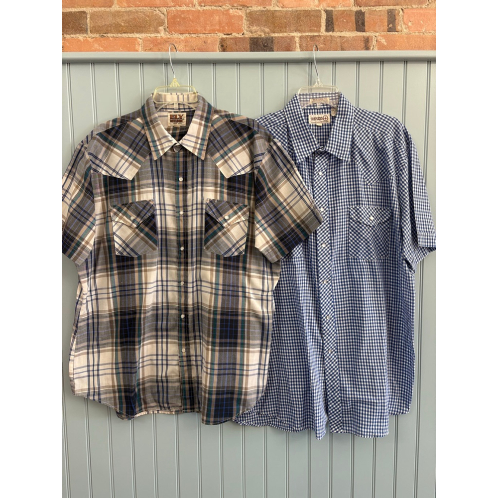 Bundle of Short Sleeve Pearl Button Plaid Shirts Size XL